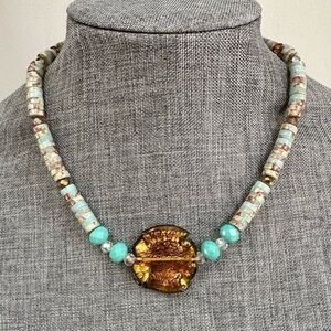 Italian Glass Semi-Precious Jasper Heishi Bead Crystals Statement Neckla…